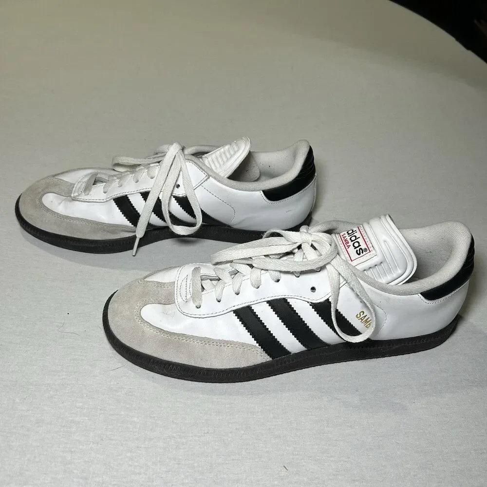 Adidas Samba athletic shoe Size 9.5 with white leather upper, black and grey